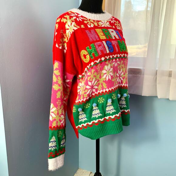Holiday Time "Merry Christmas" Ugly Christmas Sweater Size Large - Picture 4 of 7